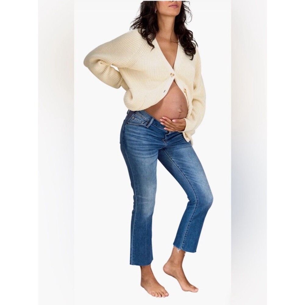 Hatch Strong Like a Mama Maternity Jeans Raw Hem 26